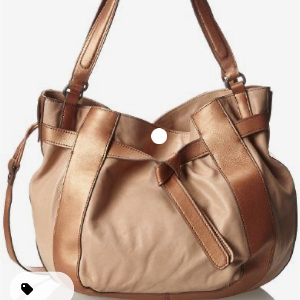 $578 KOOBA Parker Leather Hobo Nude/Bronze
